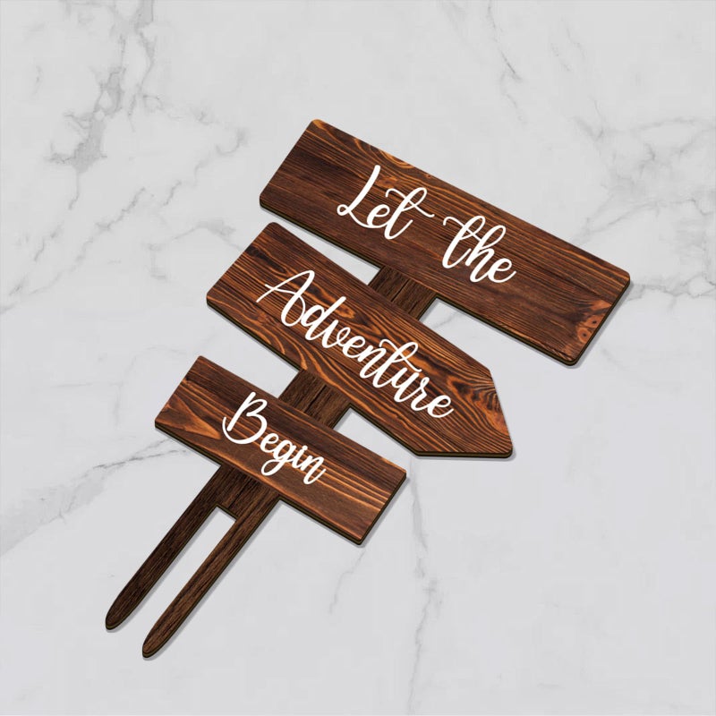Party to Be Let the Adventure Begin Cake Topper in Wood Rustic Cake Decoration for Wedding & Baby Shower - Image 5